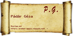 Pádár Géza névjegykártya